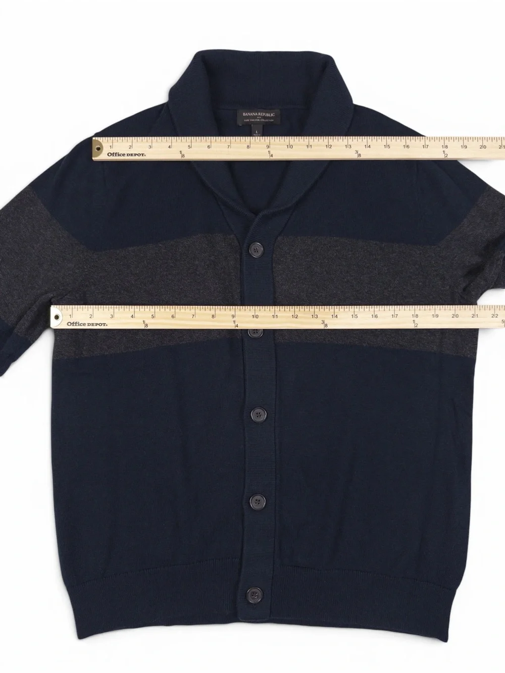 Banana Republic Navy Shawl Collar Cardigan Charcoal Stripe Men’s Large